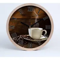 Tulup Holzuhr 30fi cm wanduhr - schwarze Spitzen - Tasse Kaffee