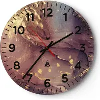 ARTTOR Wanduhr - Rund - Glasuhr - Stein Gold Marmor - 30x30cm - Schleichendes Uhrwerk - Lautlos - zum Aufhängen bereit - Dekoration Modern - Wanddekoration aus Glas - C4AR30x30-4714