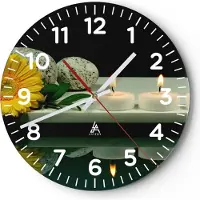 ARTTOR Wanduhr - Rund - Glasuhr - Spa Blume Kerze Stein - 40x40cm - Schleichendes Uhrwerk - Lautlos - zum Aufhängen bereit - Dekoration Modern - Wanddekoration aus Glas - C4AR40x40-0415