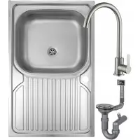 Deante Stahl-Einspülbecken 80x50 mit Mischbatterie, Siphon & Abtropffläche für moderne Küchen