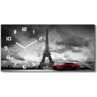 Tulup Wanduhr aus Glas – 60x30 cm - Glasbild - Glasuhr - Gehärtetes Glas - weisse-zeiger - Eiffelturm Paris