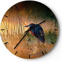 ARTTOR Wanduhr - Rund - Glasuhr - Vogel Natur Wasser - 30x30cm - Schleichendes Uhrwerk - Lautlos - zum Aufhängen bereit - Dekoration Modern - Wanddekoration aus Glas - C3AR30x30-3708