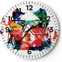 ARTTOR Wanduhr - Rund - Glasuhr - Bär Gläser Grizzly hipster - 30x30cm - Schleichendes Uhrwerk - Lautlos - zum Aufhängen bereit - Dekoration Modern - Wanddekoration aus Glas - C4AR30x30-3090