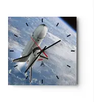 ARTTOR Wanduhr - Quadrat - Glasuhr - Himmel Rakete Kosmos Planet - 40x40cm - Schleichendes Uhrwerk - Lautlos - zum Aufhängen bereit - Dekoration Modern - Wanddekoration aus Glas - C3AC40x40-0496