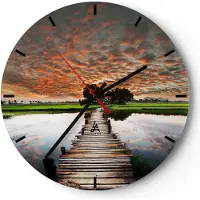 ARTTOR Wanduhr - Rund - Glasuhr - Asien brücke see natur - 40x40cm - Schleichendes Uhrwerk - Lautlos - zum Aufhängen bereit - Dekoration Modern - Wanddekoration aus Glas - C3AR40x40-2132