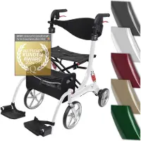 Bescomedical 2 in 1 Rollator-Rollstuhl SPRING VARIO - Leichtgewicht Rollator mit Rollstuhlfunktion & Komfort-Federung - Modell M Polarweiß -