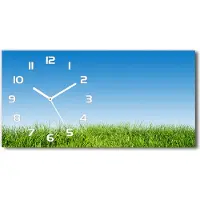 Tulup Wanduhr aus Glas – 60x30 cm - Glasbild - Glasuhr - Gehärtetes Glas - weisse-zeiger - Gras