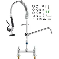 SucceBuy kommerzieller Wasserhahn mit Vorspülbrause, 26 Zoll hoch, 8 Zoll Mitte, 12 Zoll Schwenkauslauf, aus Messing, für Küchenspülen mit 1/2/3 Becken, zur Deckmontage, mit ausziehbarer Brause