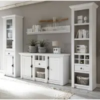 Furn.Design Wohnwand "Hooge" in Pinie weiß Landhaus Schrankwand 4-teilig 293 x 207 cm