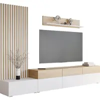 Mirjan 24 Wohnwand Narezi II, Stilvoll Wohnzimmer-Set, TV-Schrank, Modern Mediawand (Weiß / Eiche Cremona)