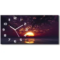 Tulup Wanduhr aus Glas – 60x30 cm - Glasbild - Glasuhr - Gehärtetes Glas - weisse-zeiger - Sonnenuntergang