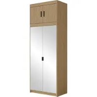 Mirjan 24 Kleiderschrank Elena 2D mit Frontspiegel + Schrankaufsatz, Drehtürenschrank, Garderobe mit vier Drehtüren, Kleiderstange (Farbe: Geölte Eiche)