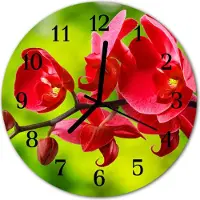 Tulup Glasuhr Wanduhr Küchenuhr Echt-Glas 30fi cm Orchidee rot