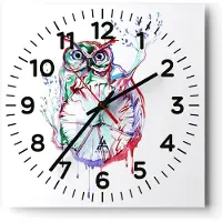 ARTTOR Wanduhr - Quadrat - Glasuhr - Eule intelligent Geschöpf Kinder - 40x40cm - Schleichendes Uhrwerk - Lautlos - zum Aufhängen bereit - Dekoration Modern - Wanddekoration aus Glas - C4AC40x40-2984