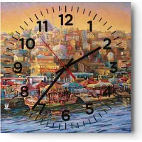 ARTTOR Wanduhr - Quadrat - Glasuhr - Farben Stadt Türkei - 30x30cm - Schleichendes Uhrwerk - Lautlos - zum Aufhängen bereit - Dekoration Modern - Wanddekoration aus Glas - C4AC30x30-4987