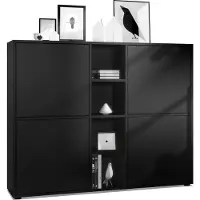 Vladon Highboard Cuba V3, Germany, Schwarz matt/Schwarz matt - Moderne Anrichte mit 12 Fächern (130,5 x 105,5 x 35,5 cm)