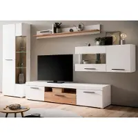 Furn.Design Wohnwand "Lavell" in weiß matt und Evoke Eiche Wohnkombination 4-teilig, Soft-Close-Funktion und inklusive Beleuchtung