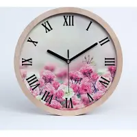 Tulup Holzuhr 25fi cm wanduhr - schwarze Spitzen - Blüten der wilden Rose