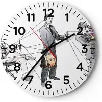 ARTTOR Wanduhr - Rund - Glasuhr - Job Mensch mariniert Illustration - 40x40cm - Schleichendes Uhrwerk - Lautlos - zum Aufhängen bereit - Dekoration Modern - Wanddekoration aus Glas - C4AR40x40-3054