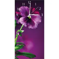 Wallario Design Wanduhr Lila Stiefmütterchen aus Echtglas, Größe 30 x 60 cm