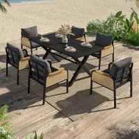 STILVORA Outdoor-Sofa-Set mit Eisengestell und geflochtenen Armlehnen, Freizeitset für mehrere Personen mit Sitzkissen, Besprechungsset für Outdoor-Bereich