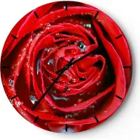 ARTTOR Wanduhr - Rund - Glasuhr - Rose Blume Blütenblätter Tau - 30x30cm - Schleichendes Uhrwerk - Lautlos - zum Aufhängen bereit - Dekoration Modern - Wanddekoration aus Glas - C3AR30x30-1518