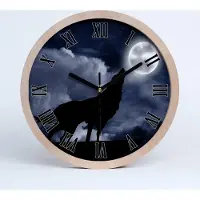 Tulup Holzuhr 20fi cm wanduhr - schwarze Spitzen - heulender Wolf voll