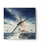 ARTTOR Wanduhr - Quadrat - Glasuhr - Segeln Yacht Reise - 40x40cm - Schleichendes Uhrwerk - Lautlos - zum Aufhängen bereit - Dekoration Modern - Wanddekoration aus Glas - C3AC40x40-2797