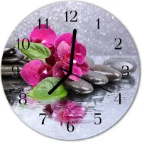 Tulup Glasuhr Wanduhr Küchenuhr Echt-Glas 30fi cm Orchidee rosa