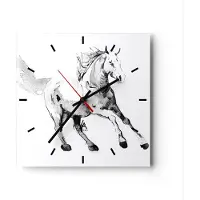 ARTTOR Wanduhr - Quadrat - Glasuhr - Pferd Galopp Tier - 30x30cm - Schleichendes Uhrwerk - Lautlos - zum Aufhängen bereit - Dekoration Modern - Wanddekoration aus Glas - C3AC30x30-5117
