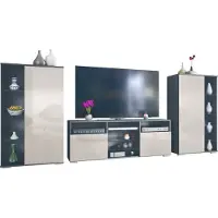 Vladon Wohnwand Davos, Anbauwand bestehend aus 2 Vitrinen und 1 TV-Board, Anthrazit matt/Sandgrau Hochglanz (329 x 134 x 35 cm)