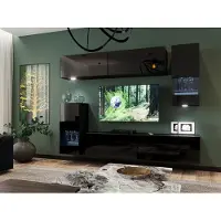 Fun-Möbel Mediawand Wohnwand 6 tlg - NEXI XL 37 - Schwarz Hochglanz inkl. LED