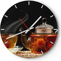 ARTTOR Wanduhr - Rund - Glasuhr - Asien tee geschmack topf - 40x40cm - Schleichendes Uhrwerk - Lautlos - zum Aufhängen bereit - Dekoration Modern - Wanddekoration aus Glas - C3AR40x40-2253