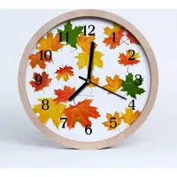 Tulup Holzuhr 30fi cm wanduhr - Blätter Natur