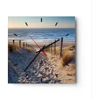 ARTTOR Wanduhr - Quadrat - Glasuhr - Meer Strand Düne - 40x40cm - Schleichendes Uhrwerk - Lautlos - zum Aufhängen bereit - Dekoration Modern - Wanddekoration aus Glas - C3AC40x40-3612