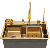 StarTech.com Küchenspüle - Einzelbecken - 68×46×22 cm - Edelstahl 201 - Auszieharmatur - Schalldämmung - Rostbeständig - Gold