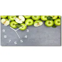 Tulup Wanduhr aus Glas – 60x30 cm - Glasbild - Glasuhr - Gehärtetes Glas - weisse-zeiger - Grüne Äpfel