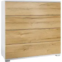 Vladon Kommode Pavos V3, Sideboard mit 4 Schubladen Weiß matt/Eiche Natur (76 x 76 x 35 cm)