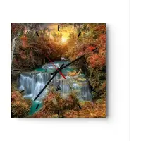 ARTTOR Wanduhr - Quadrat - Glasuhr - Park Wasserfall Wasser - 40x40cm - Schleichendes Uhrwerk - Lautlos - zum Aufhängen bereit - Dekoration Modern - Wanddekoration aus Glas - C3AC40x40-3995
