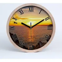 Tulup Holzuhr 25fi cm wanduhr - schwarze Spitzen - Meer Sonnenuntergang