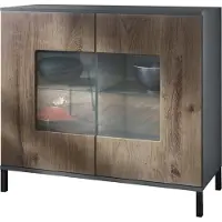 Vladon Kommode Grömitz V3, Moderner Küchenschrank mit 2 großen Glastüren Anthrazit matt / Eiche Ribbeck (92,5 x 83.5 x 35)