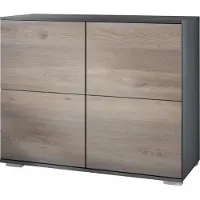 Vladon Kommode Rova V3, Moderner Küchenschrank mit 4 Push-to-Open Türen Anthrazit matt / Eiche Nordic (92,5 x 75.5 x 35)