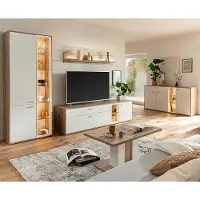 Lomadox Wohnmöbel Set in Eiche und weiß modern mit Couchtisch & LED-Beleuchtung, 5-teilig - SAGUNTO-05