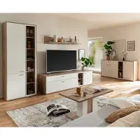Lomadox Wohnmöbel Set in Eiche und weiß modern mit Couchtisch, 5-teilig - SAGUNTO-05