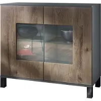 Vladon Kommode Grömitz V3, Moderner Küchenschrank mit 2 großen Glastüren Anthrazit matt / Eiche Ribbeck (92,5 x 84.5 x 35)