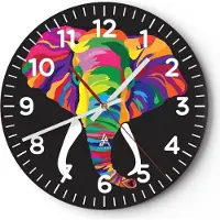 ARTTOR Wanduhr - Rund - Glasuhr - Elefant spaß bunt tier - 40x40cm - Schleichendes Uhrwerk - Lautlos - zum Aufhängen bereit - Dekoration Modern - Wanddekoration aus Glas - C4AR40x40-2928