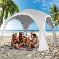 Goplus 327 cm x 327 cm Sonnenschutzzelt, tragbares Strandzelt mit UPF 50+ Schutz, Tragetasche, 16 Pfähle, 8 Windseile