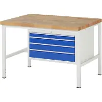 RAU Werkbank mit 4 XL Schubladen - Vollauszug - 60:1 / 90:2 / 120:1 - 840 x 1.250 x 900 mm (HxBxT) - Traglast 1.250 kg - Buche