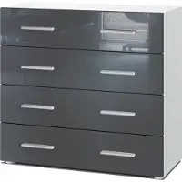 Vladon Sideboard Pavos, Kommode mit 4 Schubladen, Weiß matt/Grau Hochglanz (76 x 72 x 35 cm)