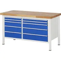 RAU Werkbank mit 5 L, 5 XL Schubladen - Vollauszug - 60:4 / 120:2 / 150:4 - 840 x 1.500 x 700 mm (HxBxT) - Traglast 1.250 kg - Buche